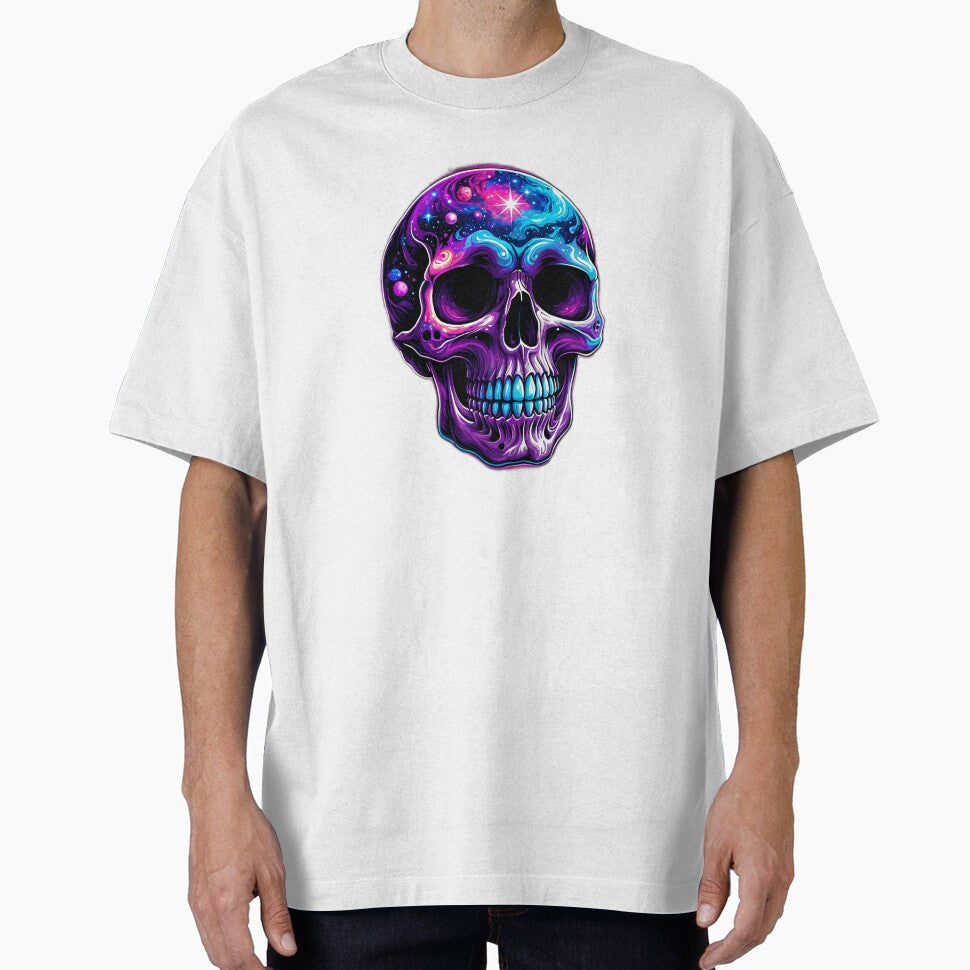 Galactic Neon Skull – Psychedelic Space Death Art Print by Blassstein T-Shirts, Hoodie, Sweatshirt (Image 1)