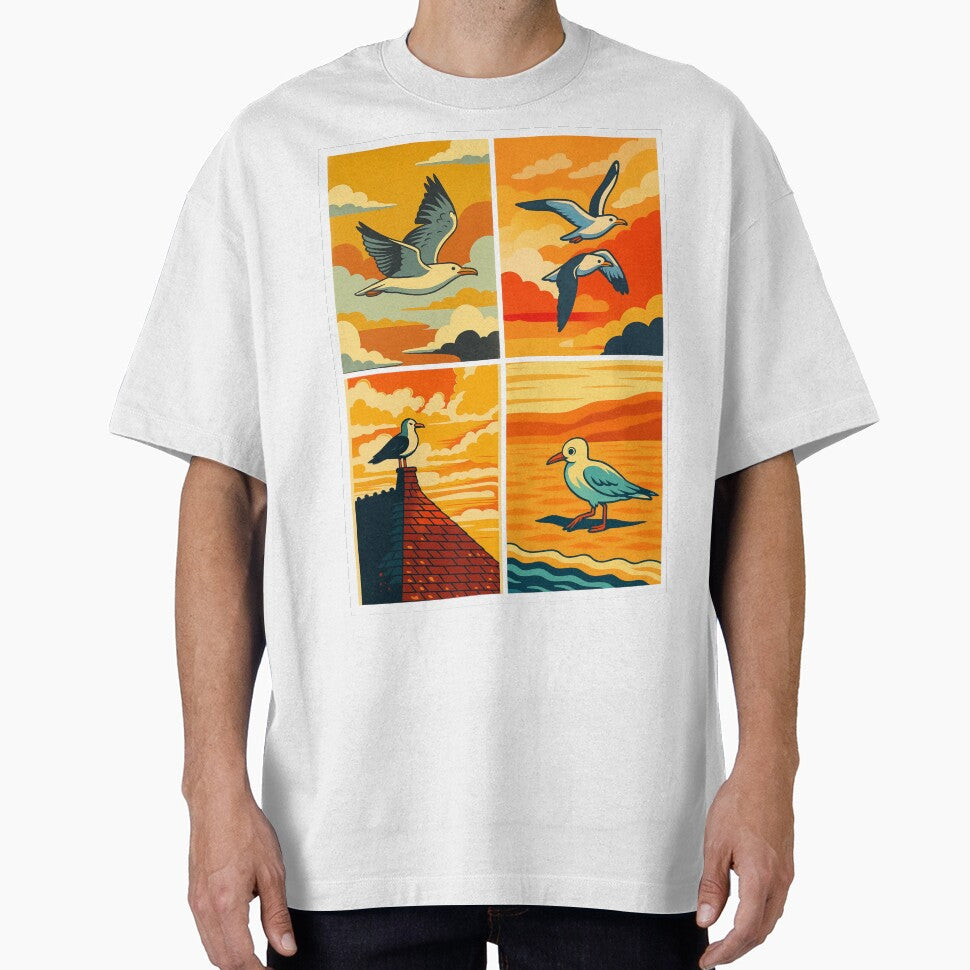 Sunset Seabirds Vintage Coastal Sunset Collection Poster Art by White-Camel T-Shirts, Hoodie, Sweatshirt (Image 1)
