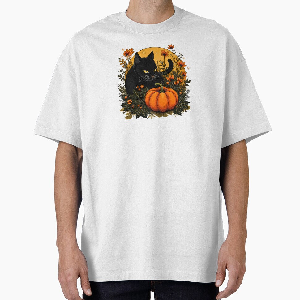 Black Cat and Pumpkin Lurking in the Grass of Japanese Bush Clover - Halloween T-shirt, tee, t-shirt, hoodie,... (Image 1)