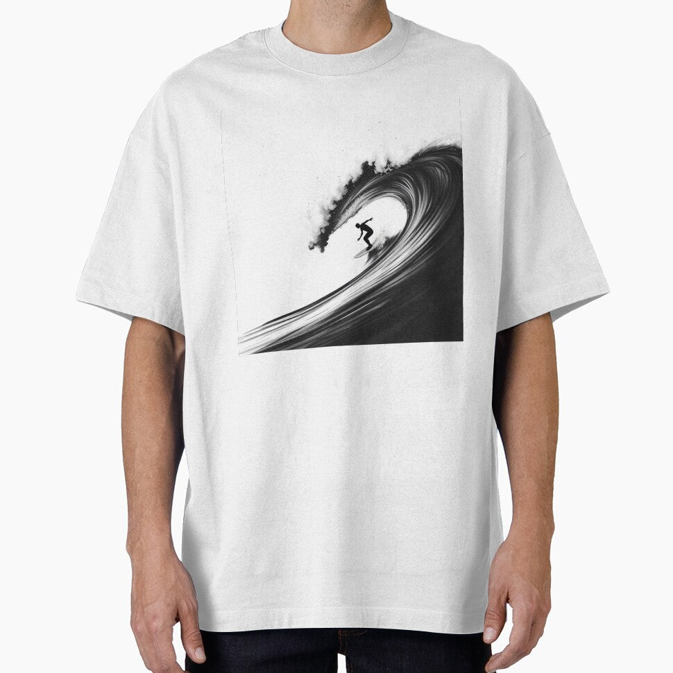 Surfer Silhouette Riding Giant Wave - Black Ink Surf Art by EllDAV777 T-Shirts, Hoodie, Sweatshirt (Image 1)