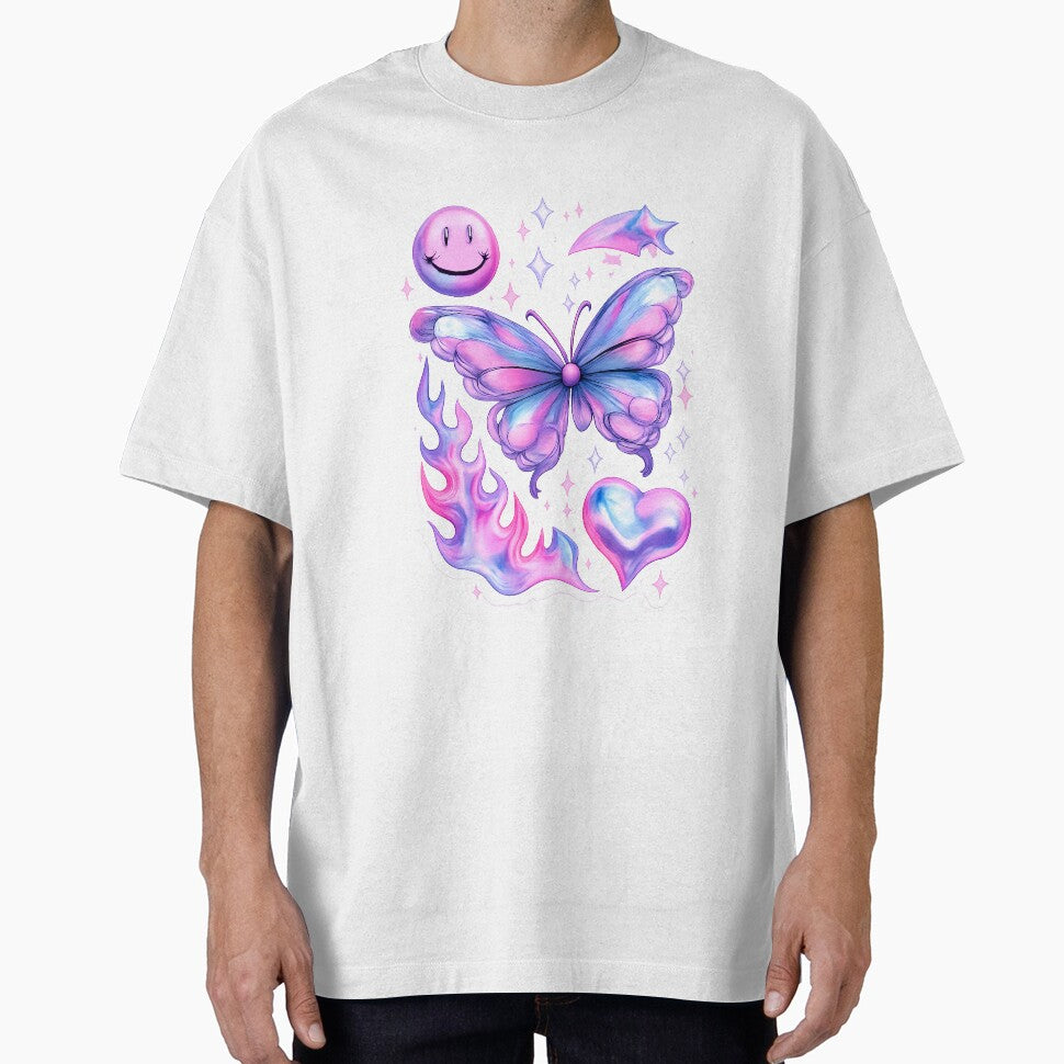 Pastel Dream Butterfly – Y2K Sparkles, Heart & Flames (Sticker Aesthetic) by InkMalinois T-Shirts, Hoodie,... (Image 1)