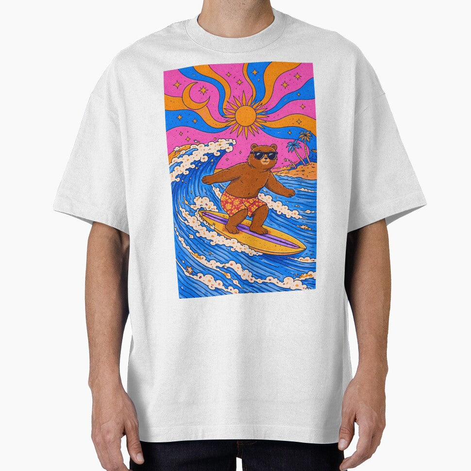 Cool Surfing Bear with Sunglasses – Funny Psychedelic Surf Art by DrizzyV