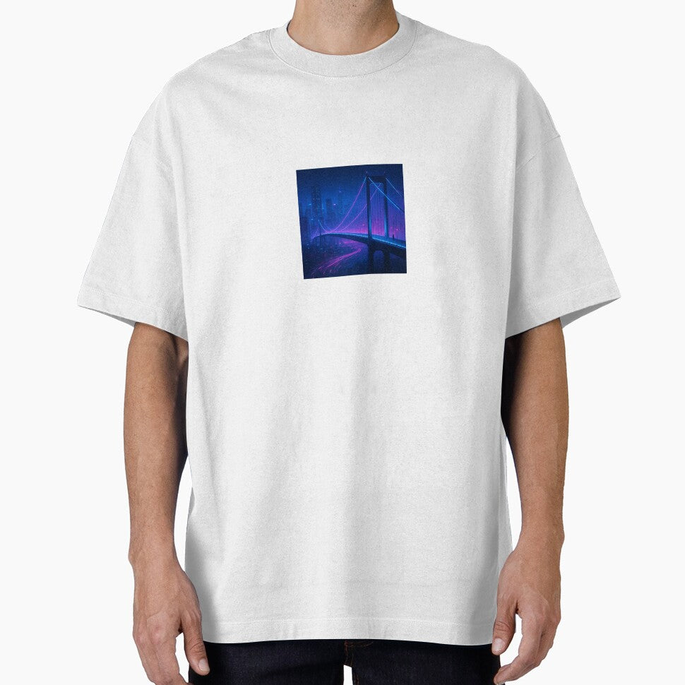Neon Crossing – Cyberpunk Bridge Over the Future City by ZoviraDesigns T-Shirts, Hoodie, Sweatshirt (Image 1)