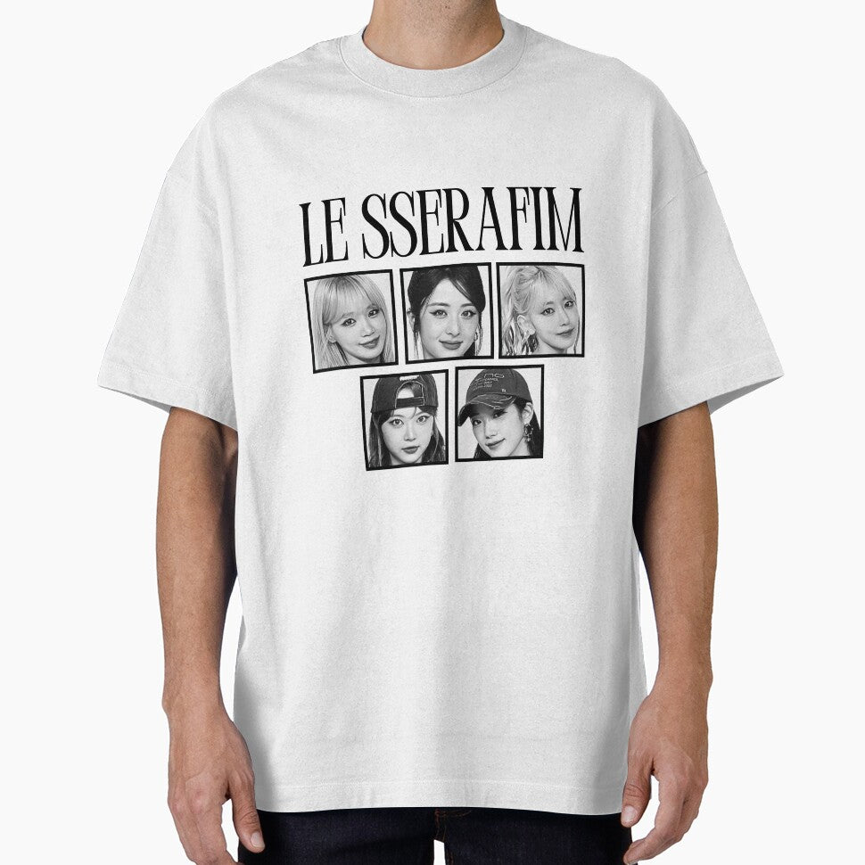 Le Sserafimm Square Full Group Kpop Girl Group Black and White Collage Design by AJUNICE STUDIO