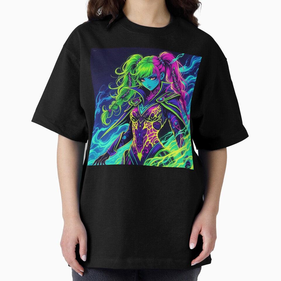 Cyber Ninja: Neon Flame & Braids by RadaQueen T-Shirts, Hoodie, Sweatshirt | BlankRebels.com (Image 2)