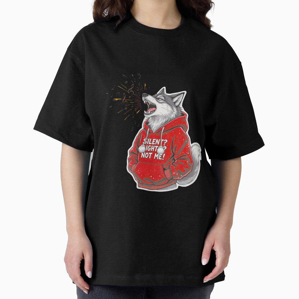Cool Christmas Wolf – “Silent Night? Not Me!” | Funny Howling Wolf Holiday Design by ColorSplash123 T-Shirts,... (Image 2)