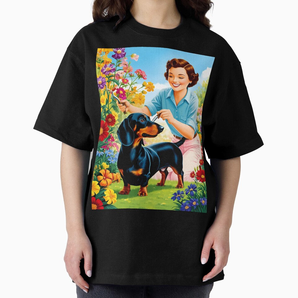 Vintage Flower Gardening Girl and Dachshund Dog by Amaz69Designs T-Shirts, Hoodie, Sweatshirt | BlankRebels.com (Image 2)