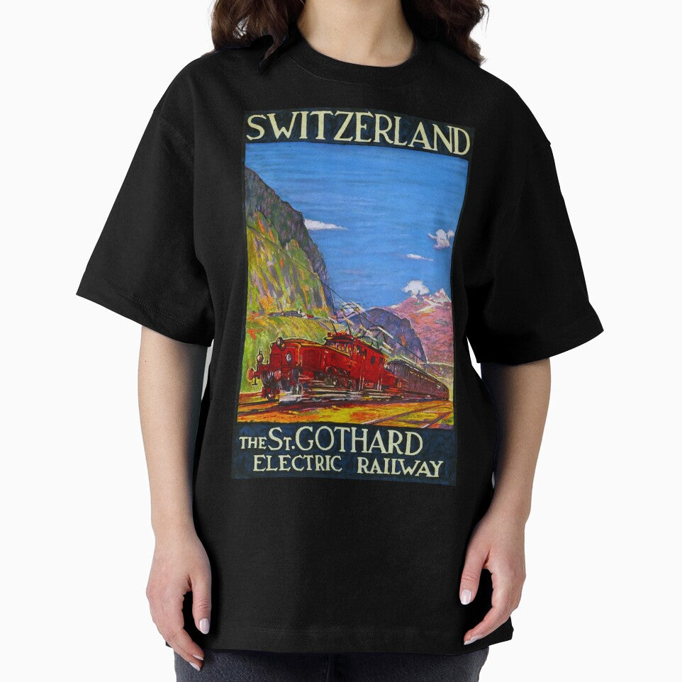 Switzerland St Gotthard Railway vintage travel poster by stickart-marek T-Shirts, Hoodie, Sweatshirt (Image 2)