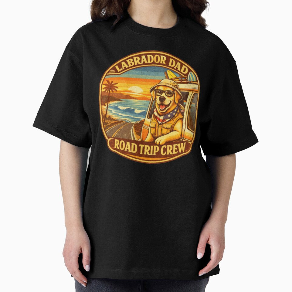 Labrador Dad Road Trip Crew Gift – Vintage Van Life Surf Dog Summer Adventure Shirt by PawPrintCustom