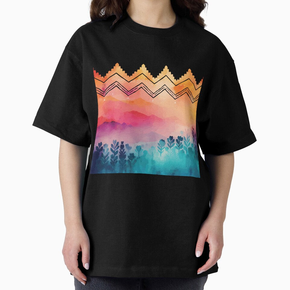 A Pink and Orange Sunset Over Mountains - Boho Chic Patterns by GVRDesign