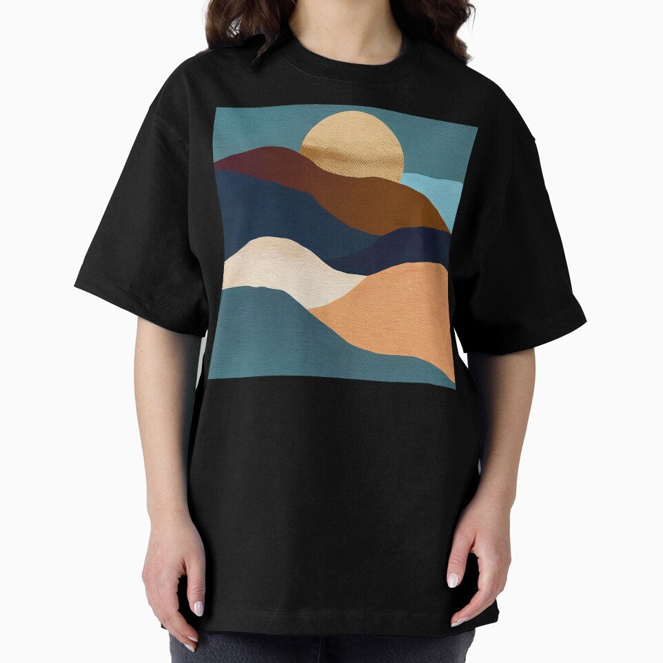 Boho Style Abstract Mountain Landscape Art With Sunset by DEC02