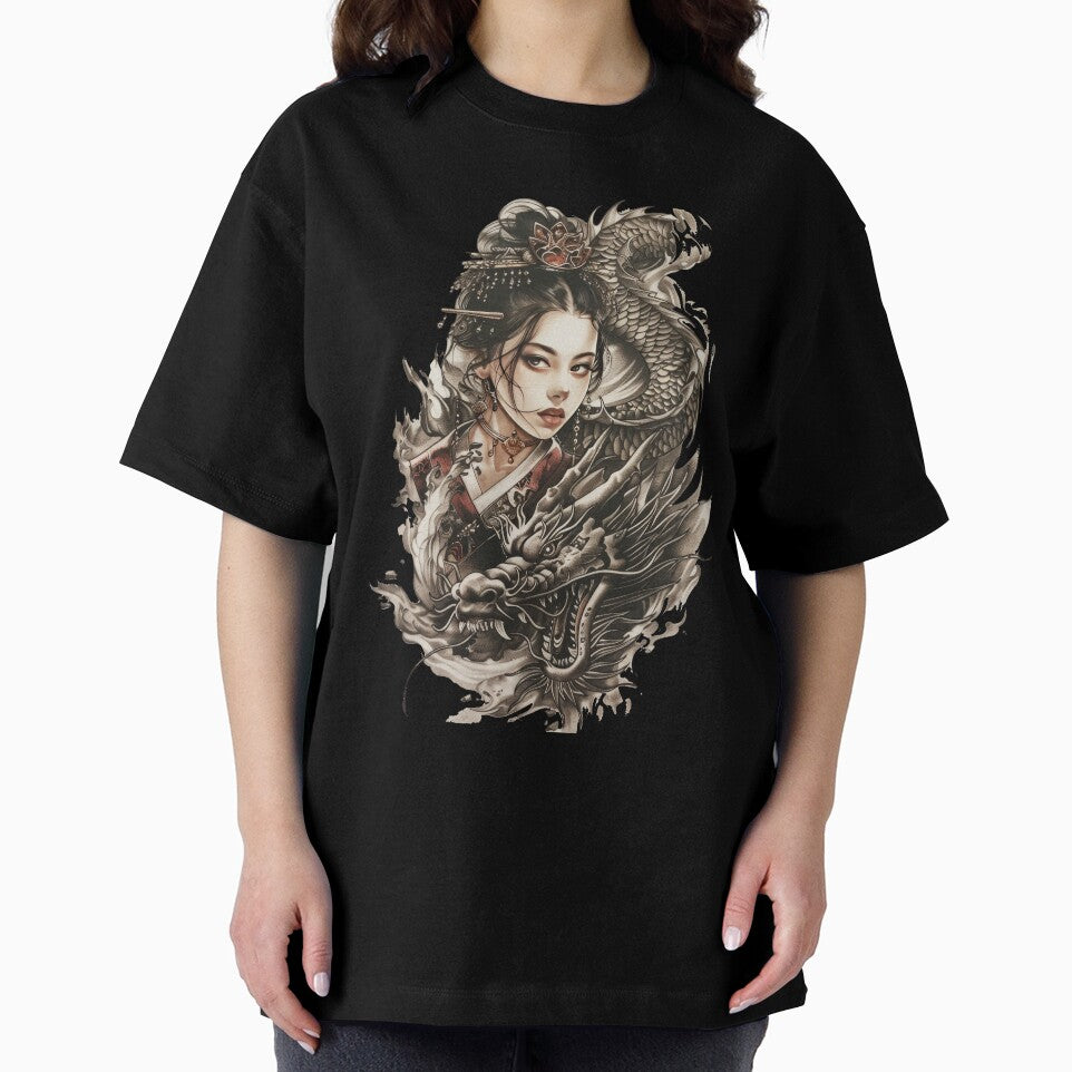 Japanese Woman And Dragon. by Lucy Goosy Art T-Shirts, Hoodie, Sweatshirt | BlankRebels.com (Image 2)