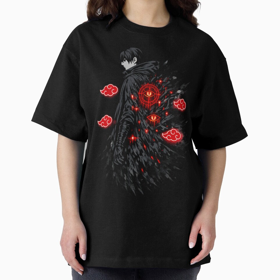 Dark Shadow Anime Warrior – Red Eye Aura Streetwear T-Shirt | Gothic Anime Graphic Tee by NituHub