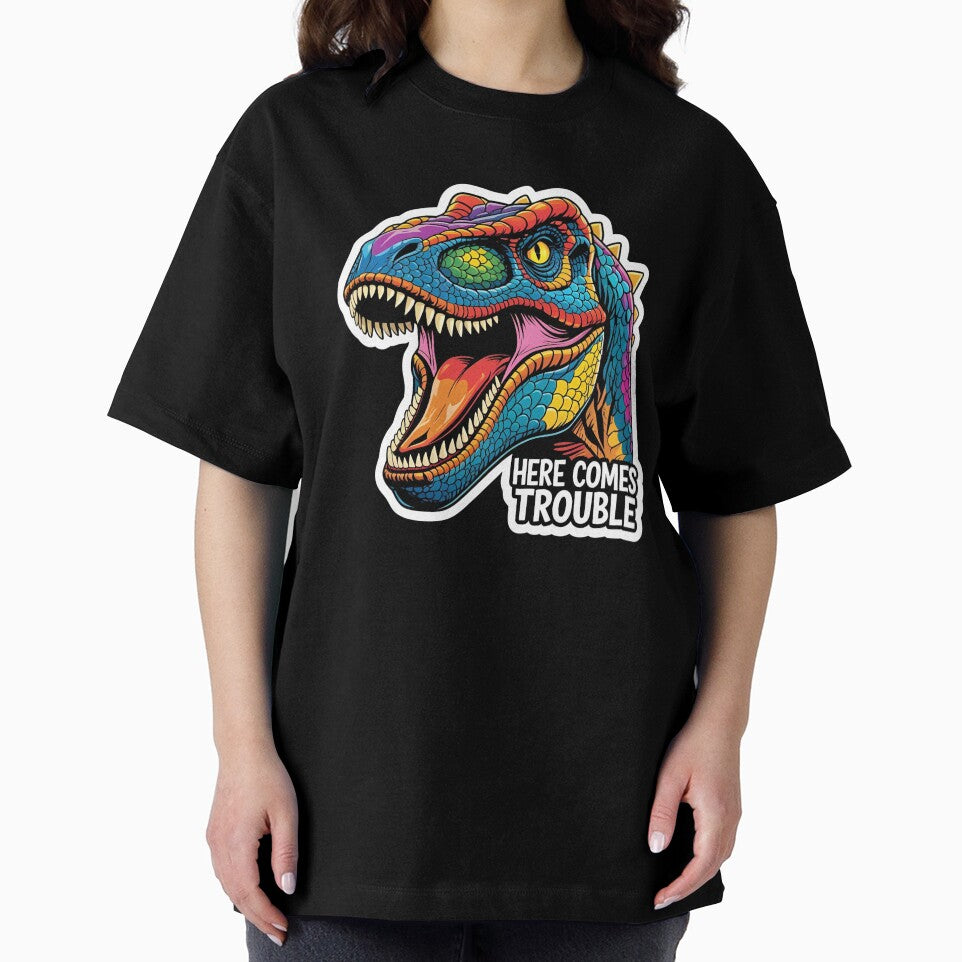Colorful T-Rex Dinosaur Head - Here Comes Trouble by KaternArt T-Shirts, Hoodie, Sweatshirt | BlankRebels.com (Image 2)