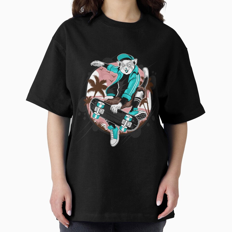 Fierce cat on skateboard in cyan by urban-color T-Shirts, Hoodie, Sweatshirt | BlankRebels.com (Image 2)