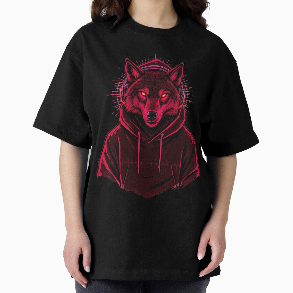 Red Pulse Wolf | Cool Headphone Wolf Streetwear Vector Art by ColorSplash123 T-Shirts, Hoodie, Sweatshirt (Image 2)
