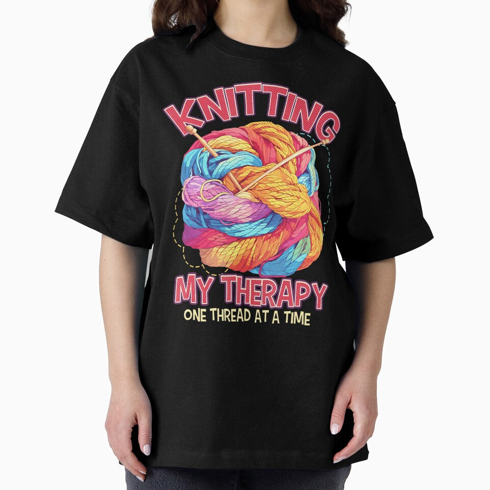 Knitting My Therapy One Thread At A Time Funny Knitter by MicheleDanita T-Shirts, Hoodie, Sweatshirt (Image 2)