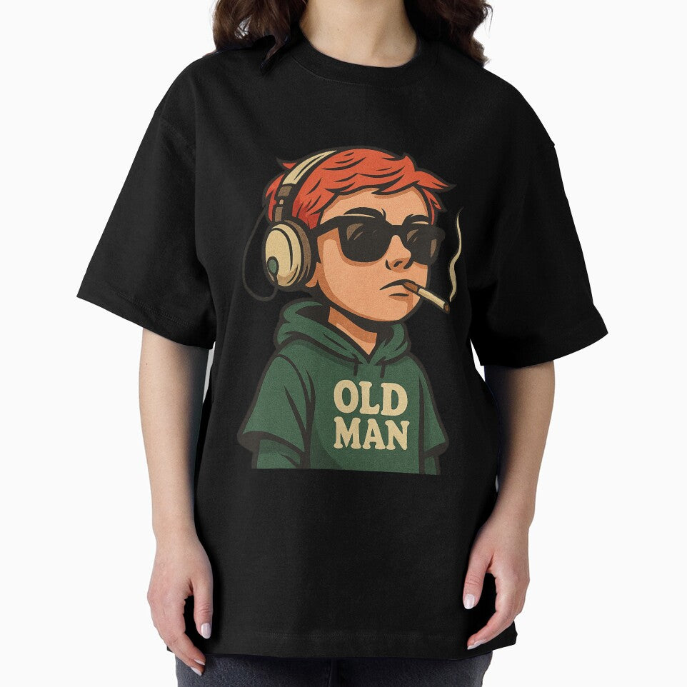Retro Hoodie Graphic – Red-Haired Cool Guy in Headphones Smoking – Vintage Style by Bigbox2025 T-Shirts, Sweatshirt (Image 2)