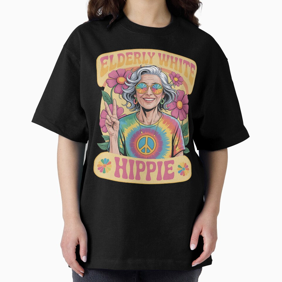 Elderly White Hippie Woman Groovy Retro Flower Power by SkymarArt T-Shirts, Hoodie, Sweatshirt | BlankRebels.com (Image 2)
