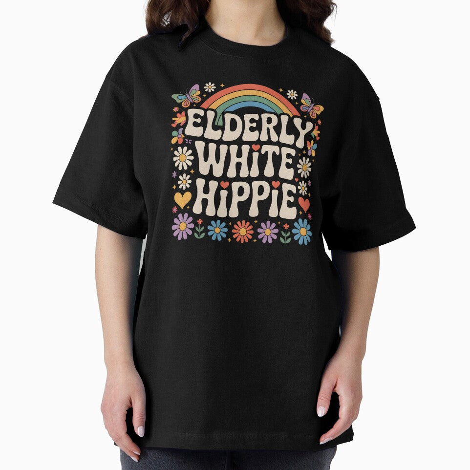 Elderly White Hippie Retro Rainbow Flowers Groovy Design by MissRasheedHam T-Shirts, Hoodie, Sweatshirt (Image 2)