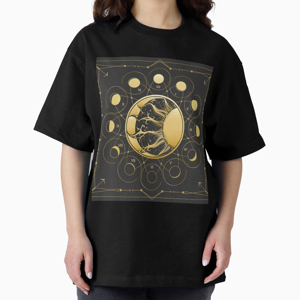 Sun and Crescent Moon with Phases Medieval Astrological Emblem by devaleta T-Shirts, Hoodie, Sweatshirt (Image 2)