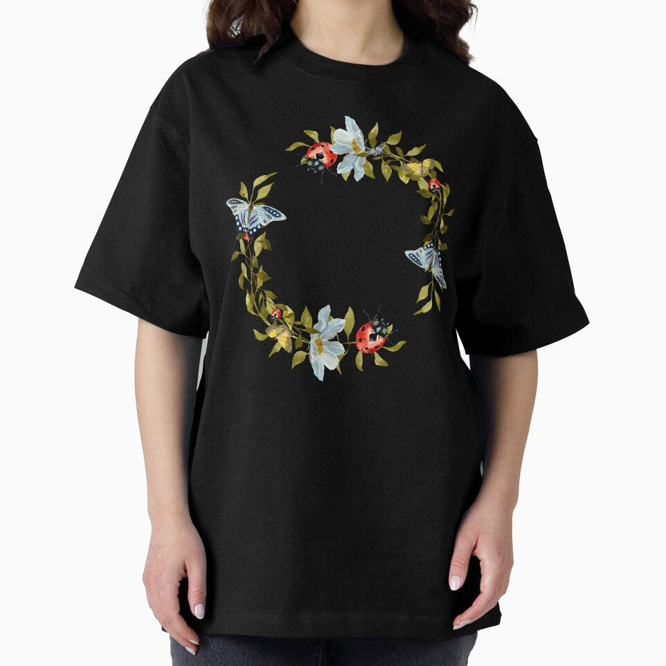 Wreath flower leaf butterfly liana cute watercolor black by Yana Mustafina | Boho Soulful Designs T-Shirts,... (Image 2)