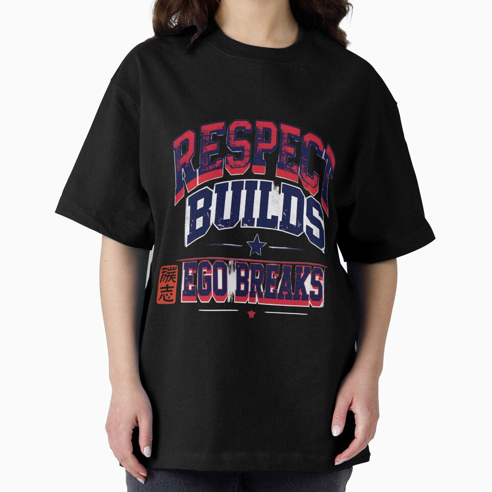 "Respect Builds Ego Breaks" Vintage Football Jersey Style T-Shirt - Retro 80s 90s Athletic Graphic Tee | Unique Streetwear & Inspirational Gift for Him - Motivational Positive Message Apparel by 50ファイターJP