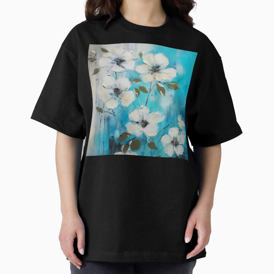 Grunge White Flowers On Sky Blue Digital Art by DEC02 T-Shirts, Hoodie, Sweatshirt | BlankRebels.com (Image 2)