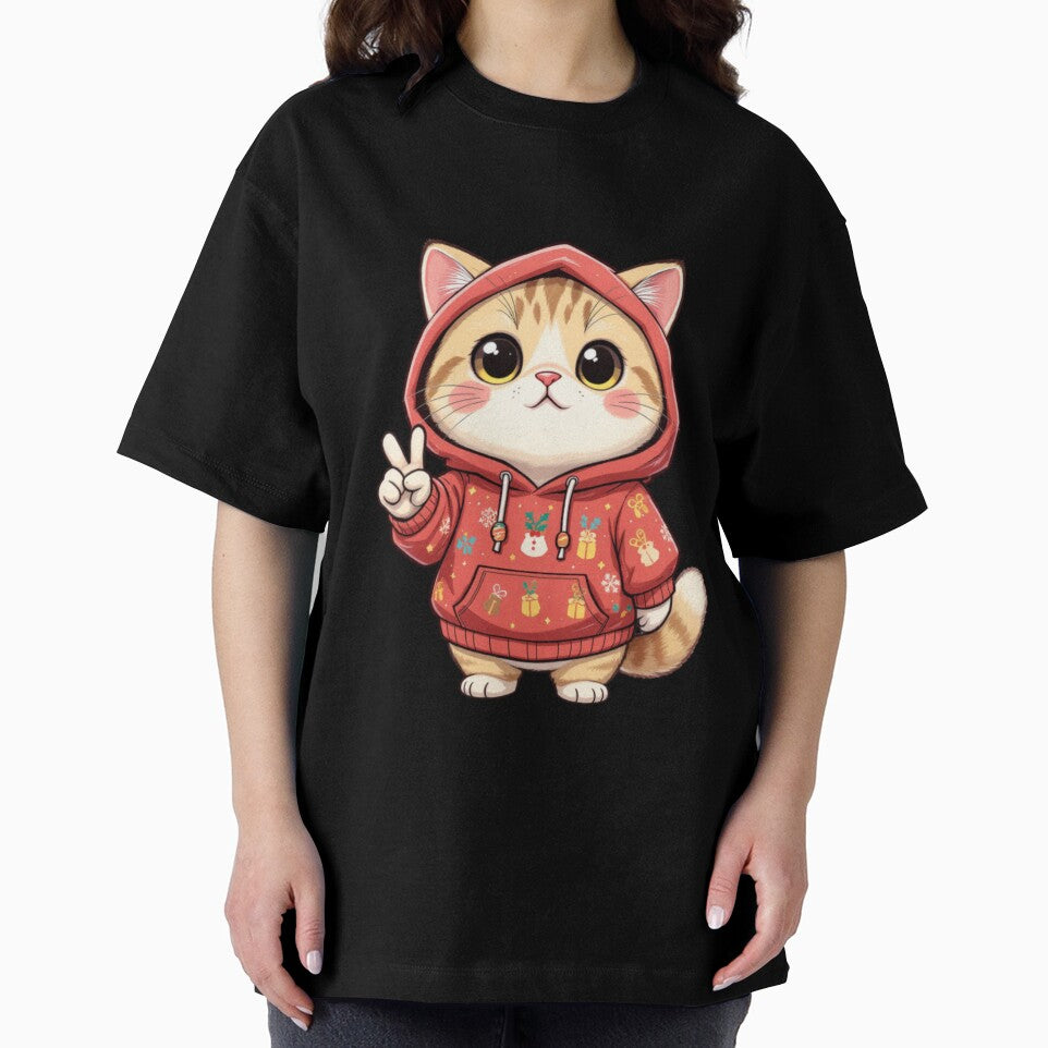 Cute Big-Head Cat – Cool Christmas Hoodie | Funny Chibi Cat Design by ColorSplash123 T-Shirts, Sweatshirt (Image 2)