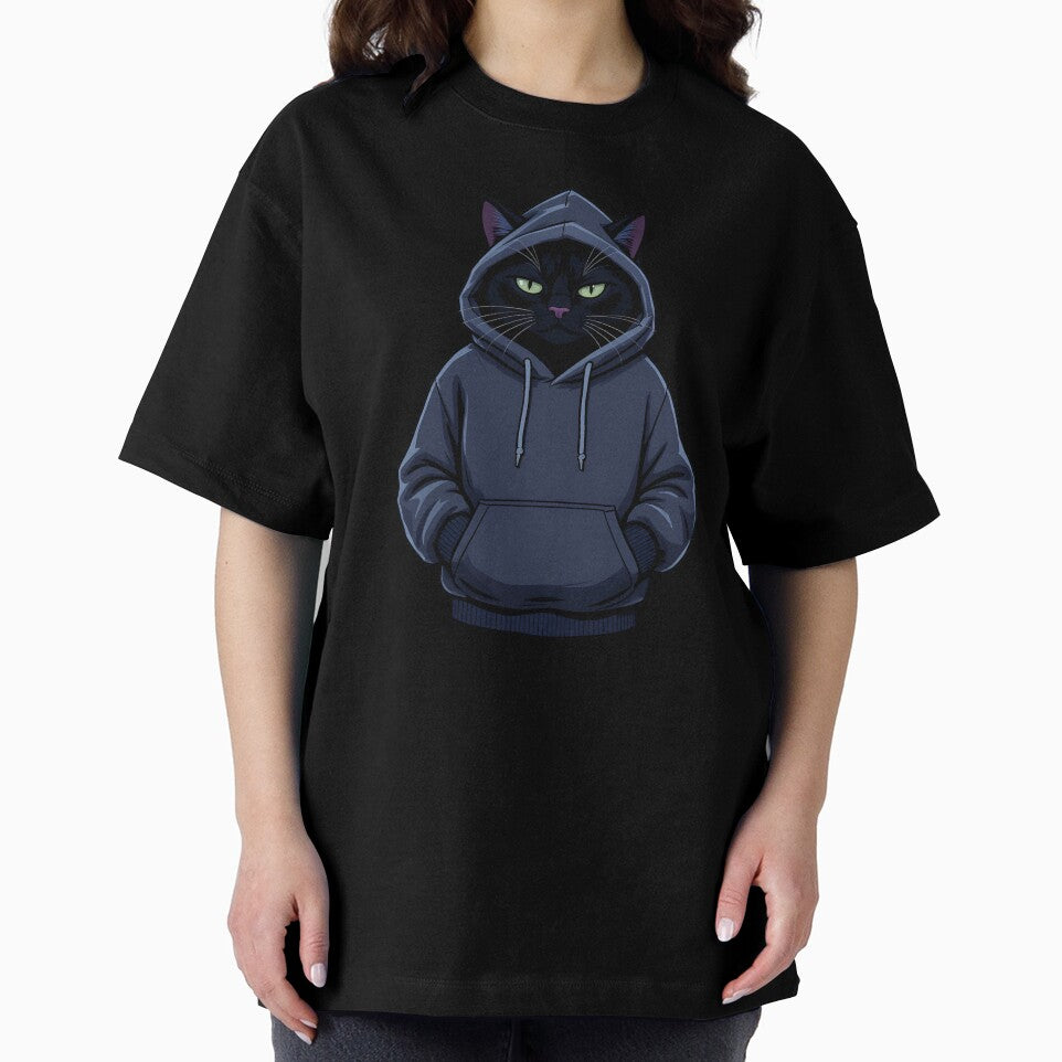 Cool Black Cat in Winter Hoodie – Streetwear Cat Vector Art by ColorSplash123 T-Shirts, Sweatshirt (Image 2)