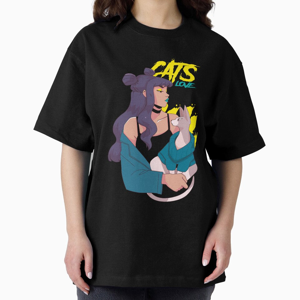 Cool Girl with Sphynx Cat Art – Stylish Cat Lover Aesthetic Design by VinBasis T-Shirts, Hoodie, Sweatshirt (Image 2)