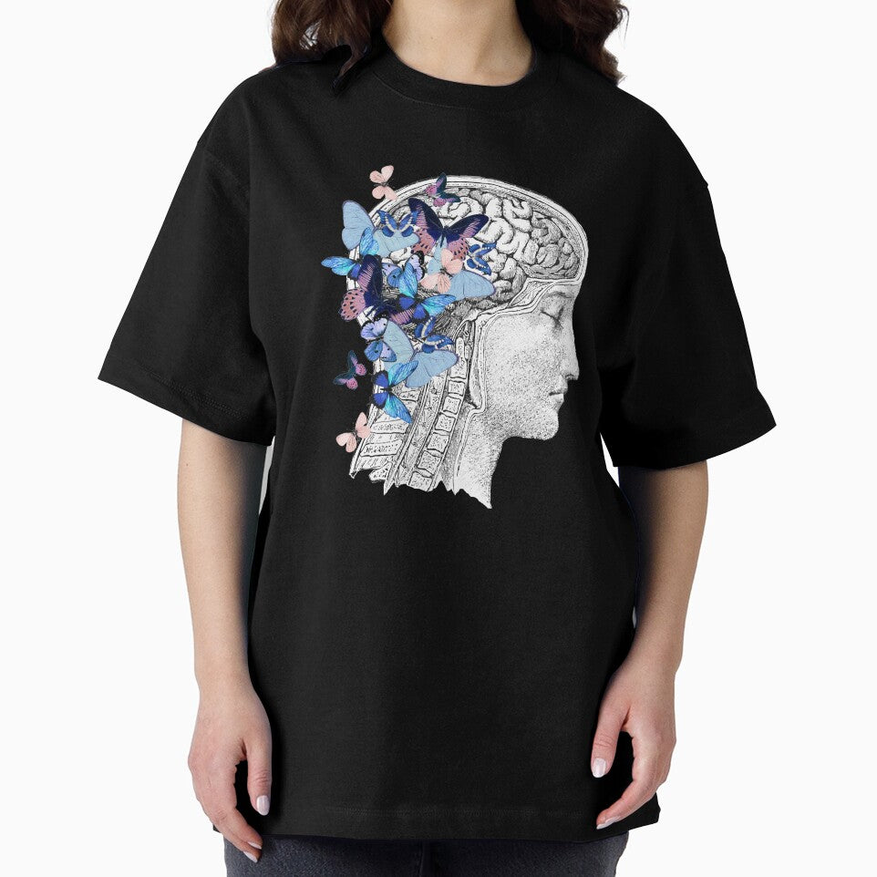 Brain blue butterflies floral mental health, brain psychology, mental health matters by Collagedream T-Shirts,... (Image 2)
