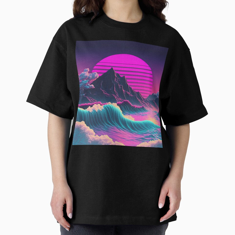 Coastal Cosmos: A Vaporwave Sunset Overlooking the Ocean by Mullet Monkey T-Shirts, Hoodie, Sweatshirt (Image 2)