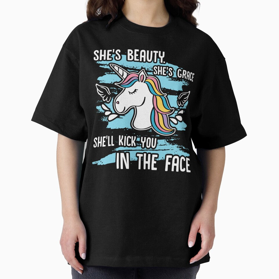 Unicorn - Beauty Unicorn She'll Kick You In The Face by UnknownArtistt T-Shirts, Hoodie, Sweatshirt (Image 2)