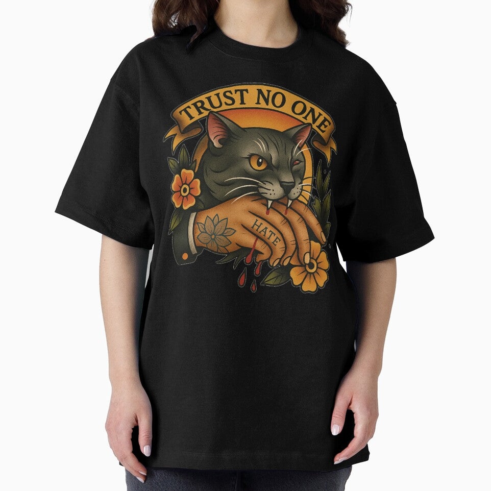 “Wild Cat Old School Tattoo – Trust No One Vintage Cat Biting Hand Design” by SPKNarg T-Shirts, Hoodie, Sweatshirt (Image 2)