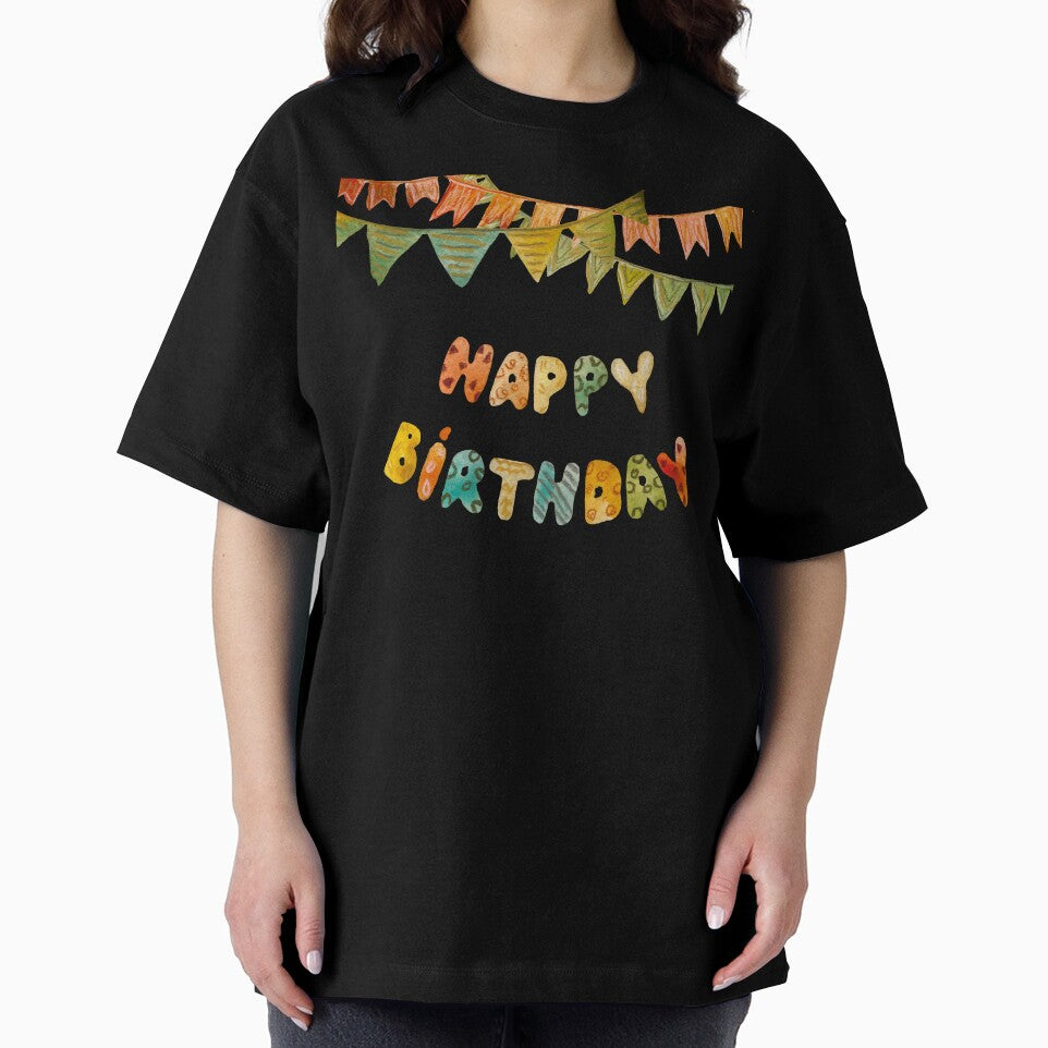 Happy birthday letters colorful flags a watercolor red by Yana Mustafina | Boho Soulful Designs T-Shirts,... (Image 2)