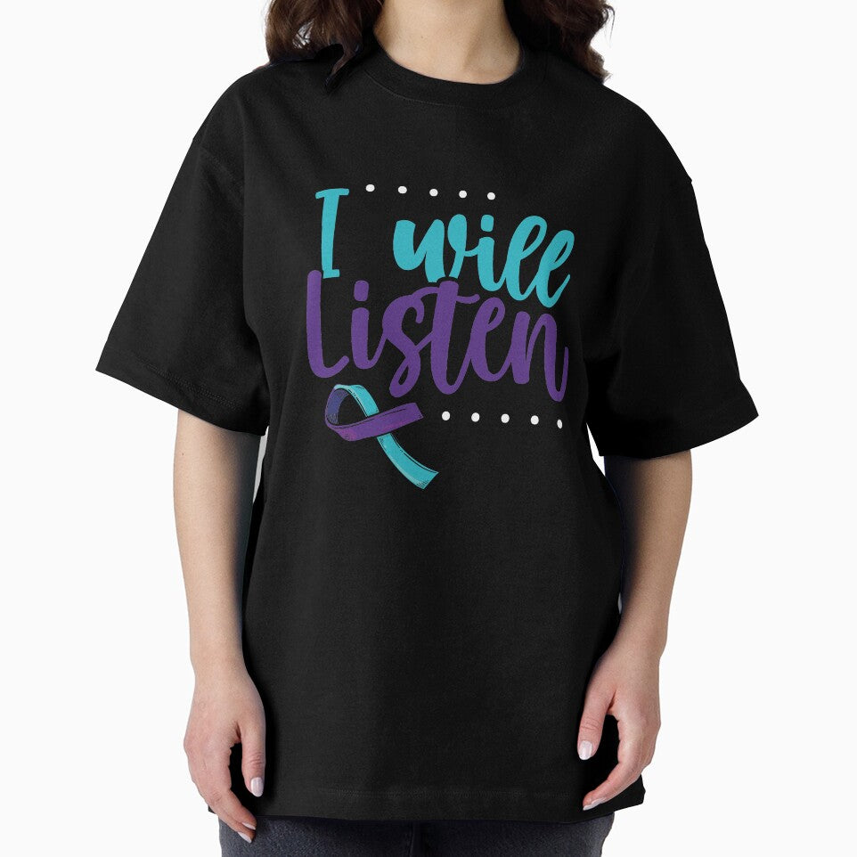 I will Listen T-shirt Suicide Prevention T-shirt Purple and Blue Ribbon T-shirt by Maindy Hoodie, Sweatshirt (Image 2)