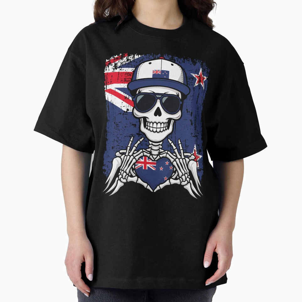 New Zealand Pride Skeleton Art - NZ Football & Silver Fern Spirit Tee by Colorful Designs