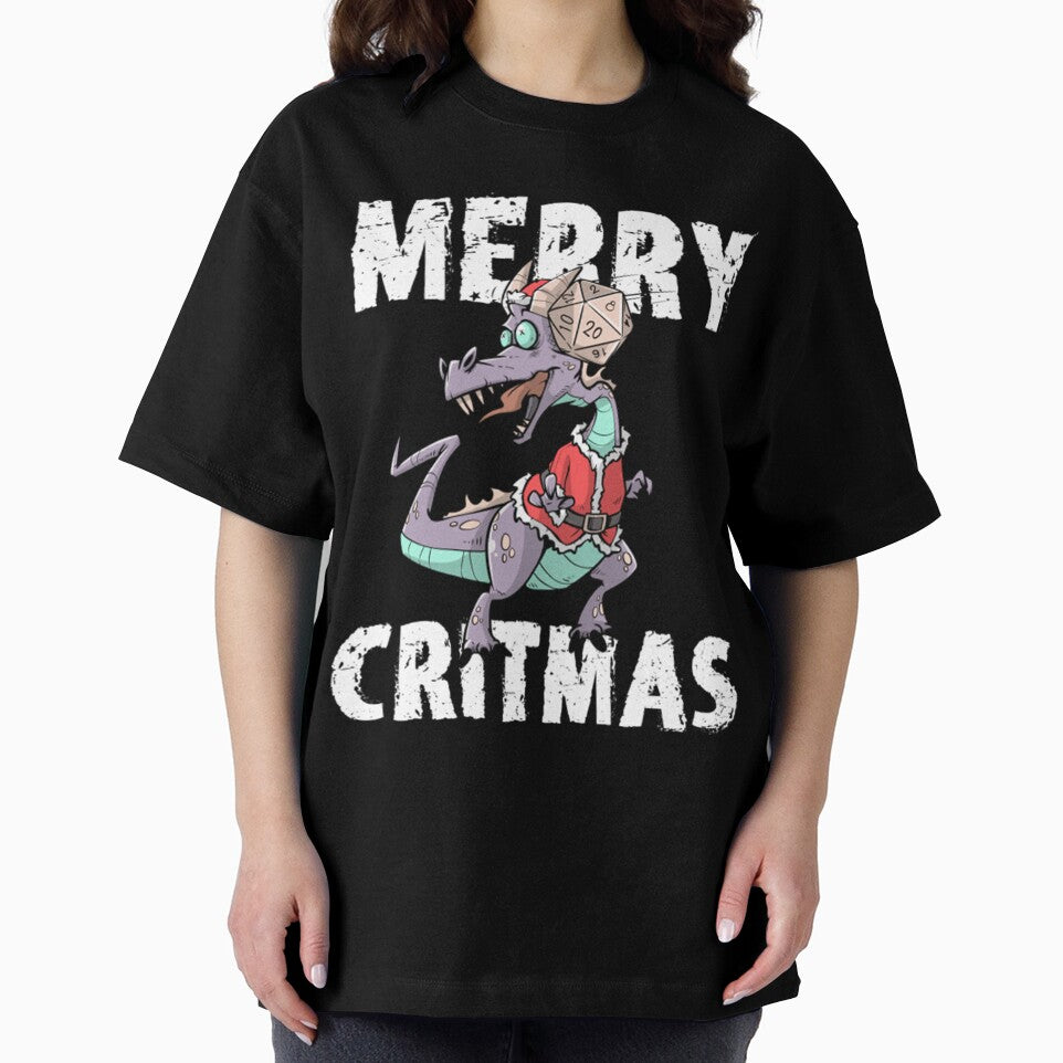 Critical Hit D20 Dice RPG Meme PnP Dragon Merry Critmas by DanielEmberson T-Shirts, Hoodie, Sweatshirt (Image 2)