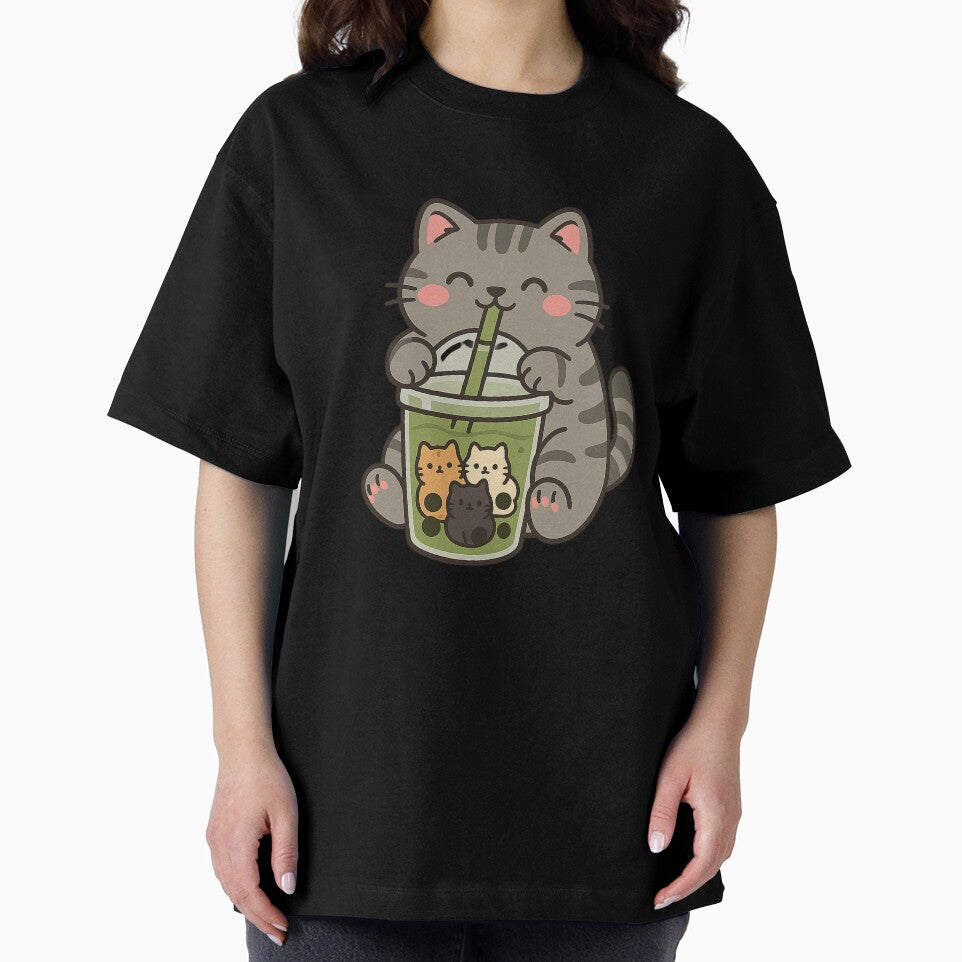 Matcha Boba Cat with Kitty Pearls – Kawaii Tabby Sticker by Tripconic T-Shirts, Hoodie, Sweatshirt (Image 2)