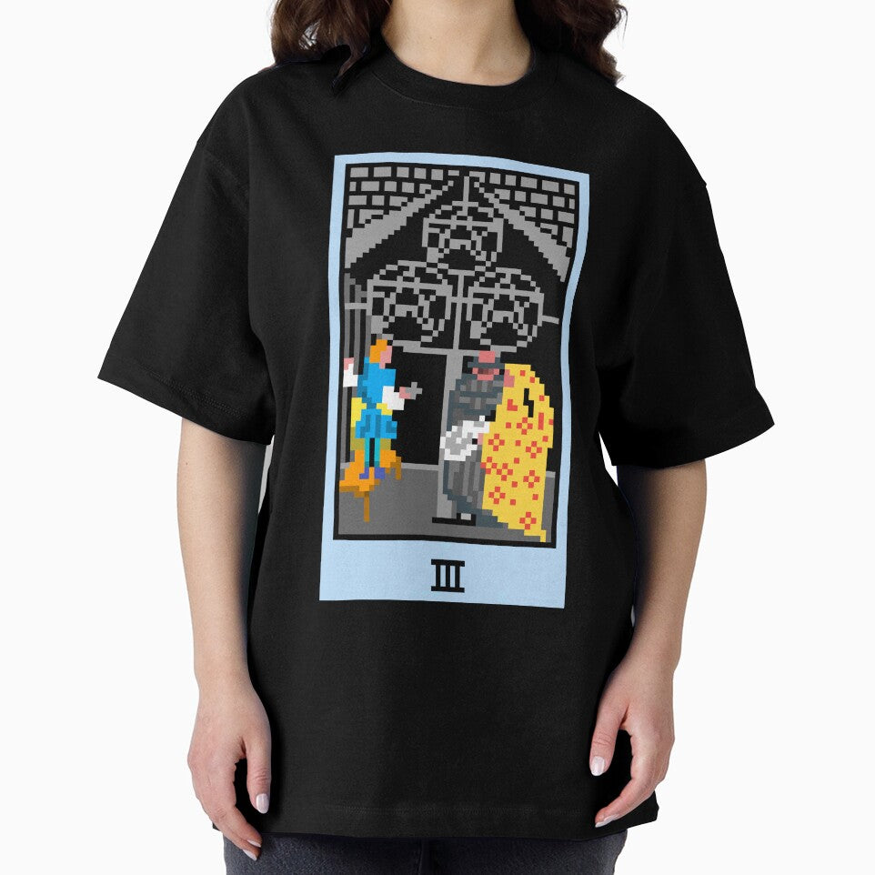 Wait, is this pixel art tarot? Yellow - Minor Arcana 'Three of Pentacles' (Design for T-shirt, stickers and... (Image 2)