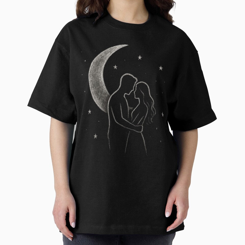 Romantic Couple Chalk Sketch – Moon & Stars Love Illustration by KDesignCrafts T-Shirts, Hoodie, Sweatshirt (Image 2)