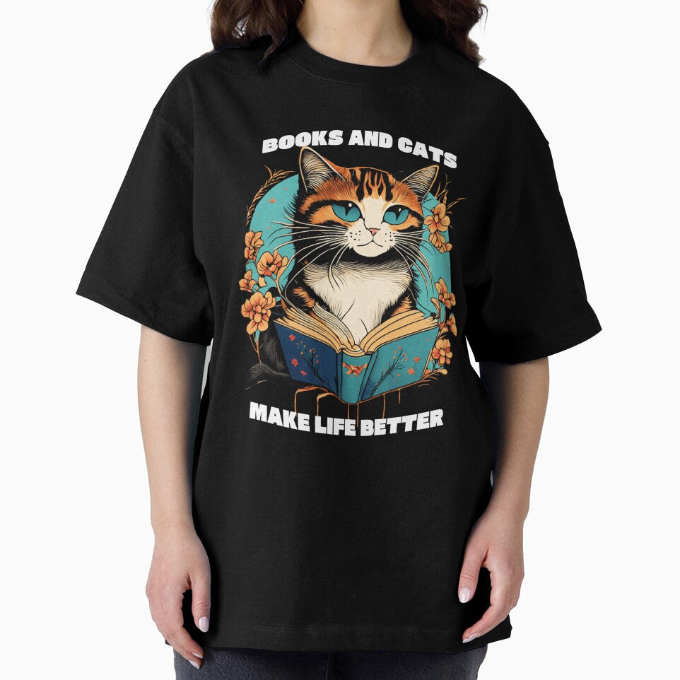 Books and Cats Make Life Better - Vintage Aesthetic Reading Cat by Pukisdaizi T-Shirts, Hoodie, Sweatshirt (Image 2)