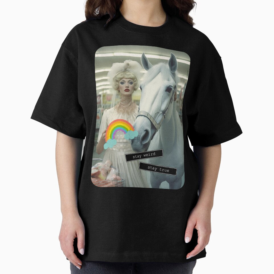 Stay Weird - Stay True - Woman with a Horse in a Supermarket Indie Art Print by Alcyonian T-Shirts, Hoodie,... (Image 2)
