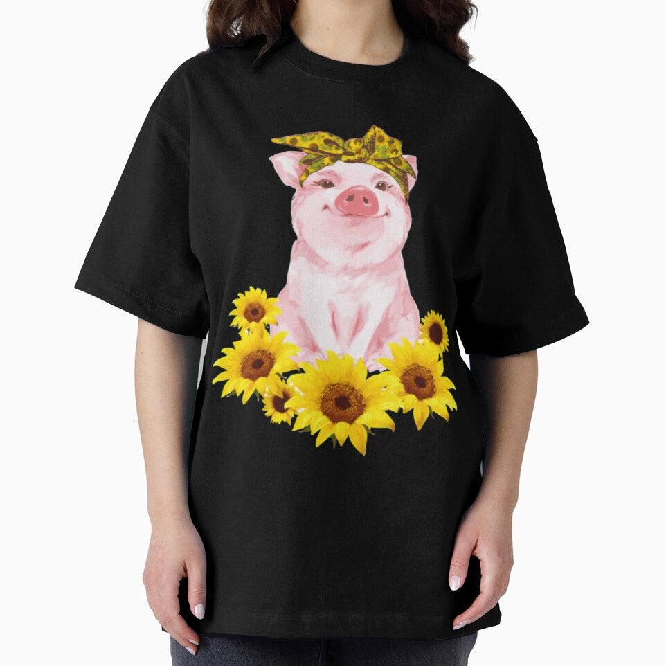 Sunflower T-Shirt Cute Pig and Bandana Sunflower For Girl Women Mom Pullover by SandraCherrylow Hoodie, Sweatshirt (Image 2)