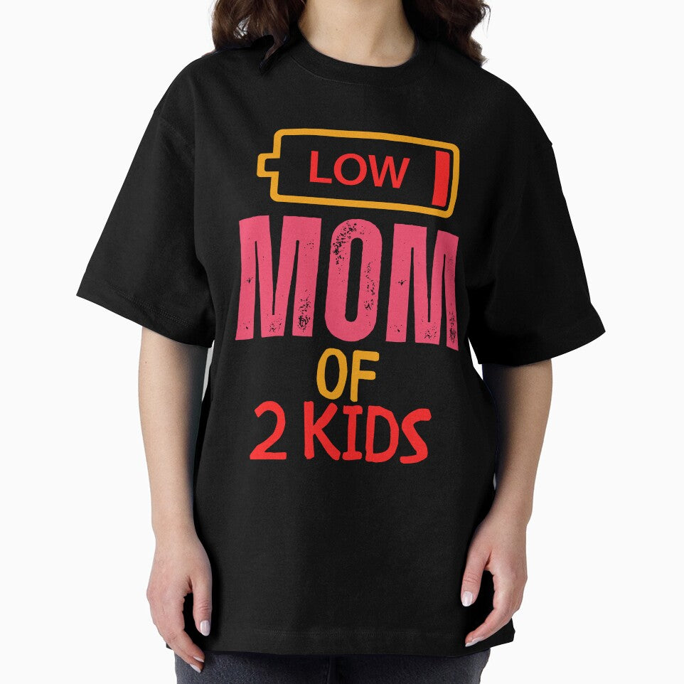 Exhausted Mom of 2 Kids - Out of Battery Funny Quote Design by Colorful-Garden T-Shirts, Hoodie, Sweatshirt (Image 2)