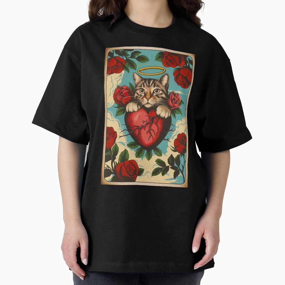 Vintage Cat, Heart and Roses. by Angry Swan Designs T-Shirts, Hoodie, Sweatshirt | BlankRebels.com (Image 2)