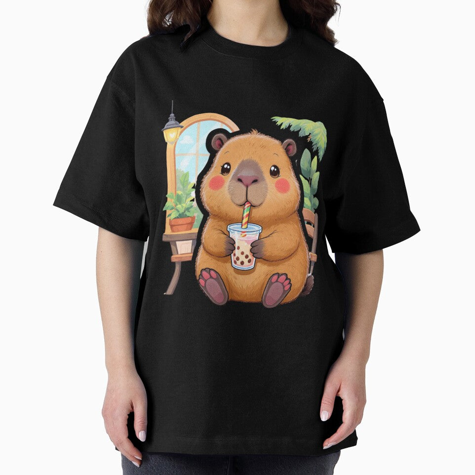 Capybara Bubble Tea Bliss: Cute Capy Sipping Boba Milk Tea by HappySproutArt T-Shirts, Hoodie, Sweatshirt (Image 2)