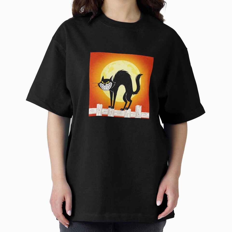 Vintage Black Cat Halloween Design | Retro Cartoon Cat PNG with Full Moon by j-2k T-Shirts, Hoodie, Sweatshirt (Image 2)