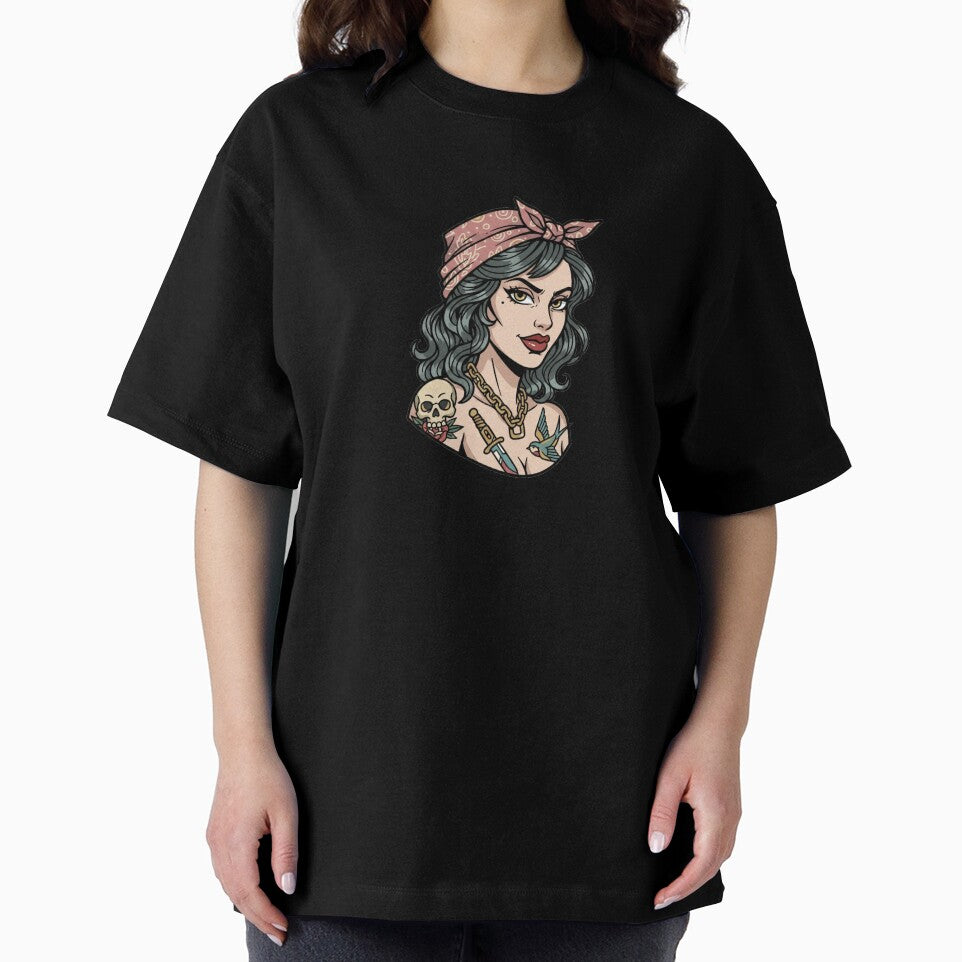 Old School Tattoo Girl Skull & Dagger Vintage Art by Maclaw200d T-Shirts, Hoodie, Sweatshirt | BlankRebels.com (Image 2)